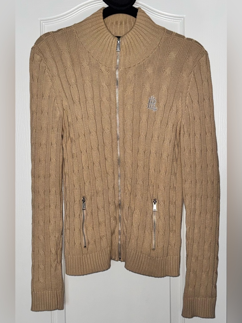Lauren Ralph Lauren Cable-Knit Full Zip Sweater Jacket Size Medium